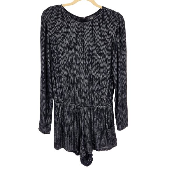 MLV Ramona Embellished Sequined Studded Long Sleeve Romper – Size XS - Black - Picture 6 of 9